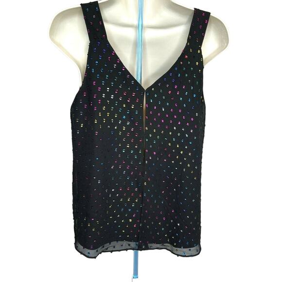 Rachel Roy Romina Women's Tank Shirt Blouse S Black W/ Rainbow Colorful Accents - Picture 5 of 9